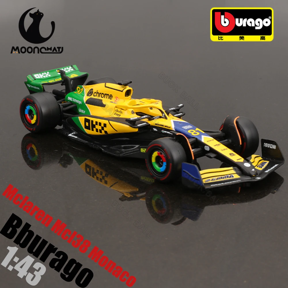 New Bburago 1:43 Mclaren Mcl38 Monaco Grand Prix 2024 F1 Alloy Miniature 4# Lando Norris 81# Oscar Piastri  Diecast Model Toy