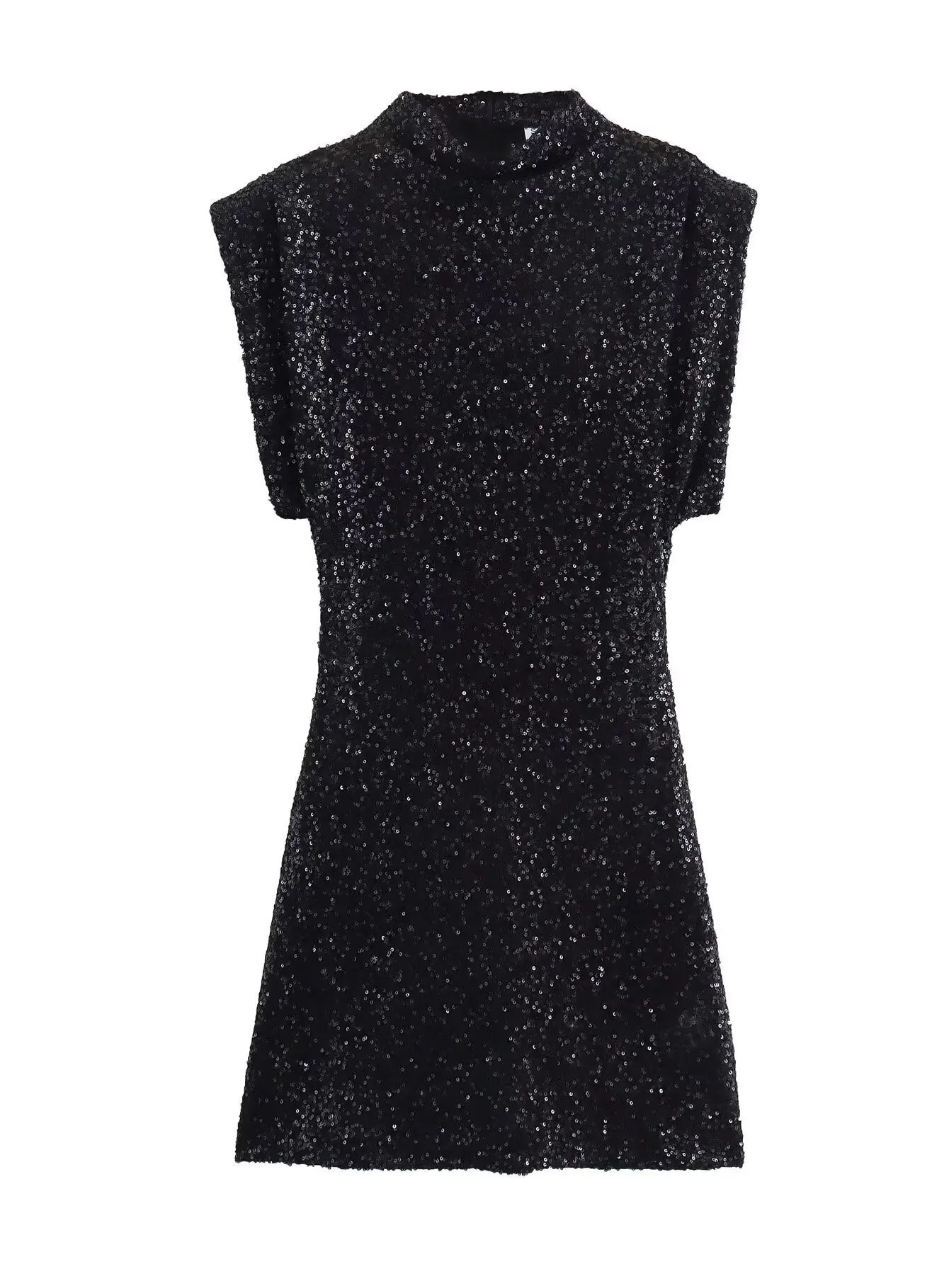 新しいファッションスパンコールミニドレス女性のためのエレガントな O ネックフライスリーブ光沢のあるショートドレス女性シックなクラブイブニングパーティー Vestidos