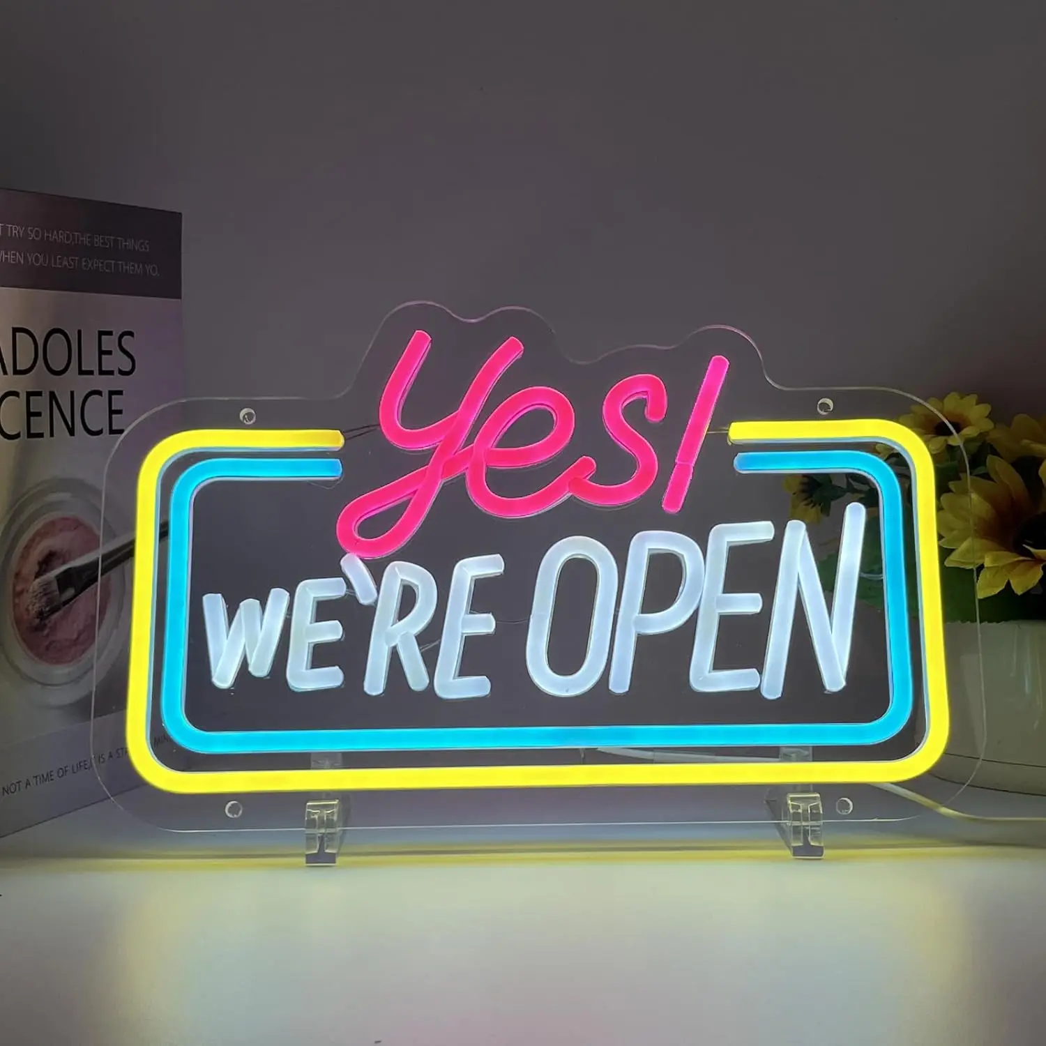 

YES WE ARE OPEN Неоновая вывеска USB с регулируемой яркостью Светодиодный неоновый свет для витрины, витрины, пекарни, цветочного магазина, кофейни, ресторана, декора отеля
