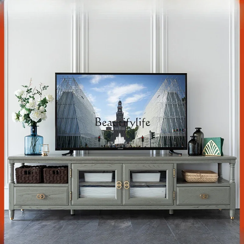 

FG10Niche Advanced Gray All Solid Wood TV Cabinet Modern Living Room American Furniture Pewter