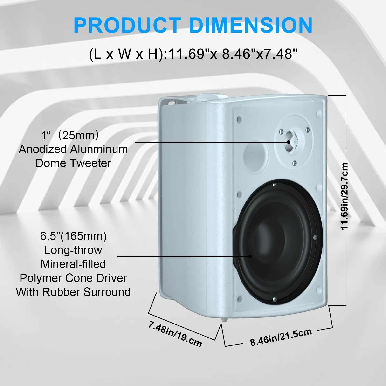 STUDIOFINIX 6.5Inch 400W Wired Passive Spkrs Indoor Outdoor Waterproof All Weather Durability Powerful Bass Wall Mount Speakers
