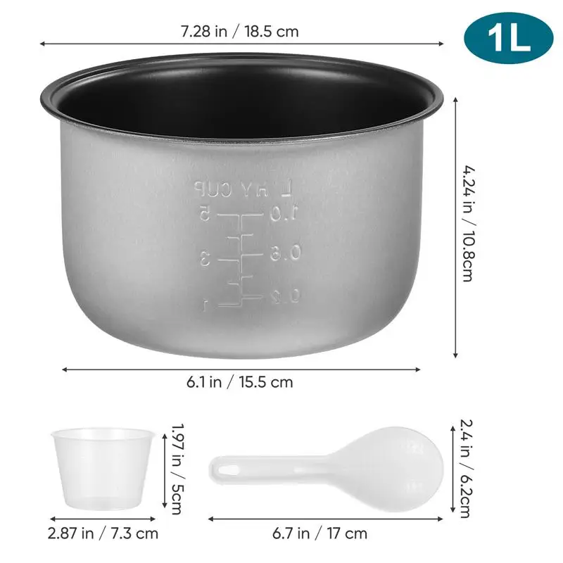 1L Rice Cooker Inner Pot Rice Cooker Replacement Inner Pot Rice Cooker Replace Liner 18.50X18.50X10.80cm Gold/Sliver