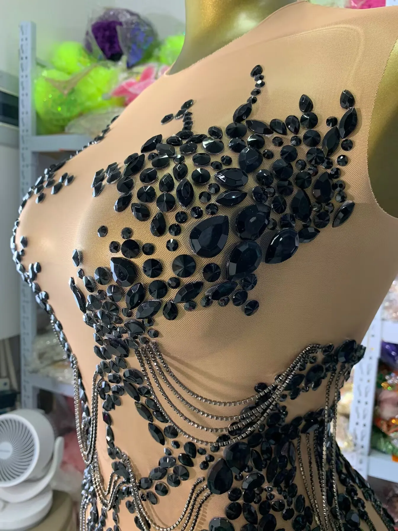 Donne di lusso estate nero strass nappa maglia aderente mini abito corto sexy showgirl night club party costumi di scena