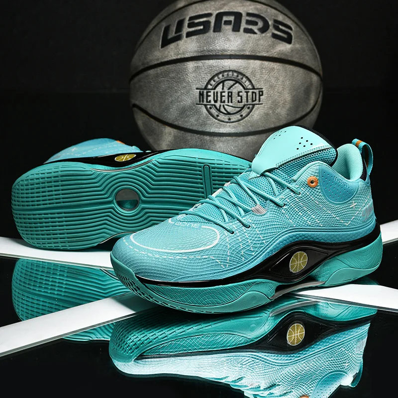 Youth casual basketball training sneakers lightweight non slip rubber bottom simple all match flexible mesh outdoor walking shoe