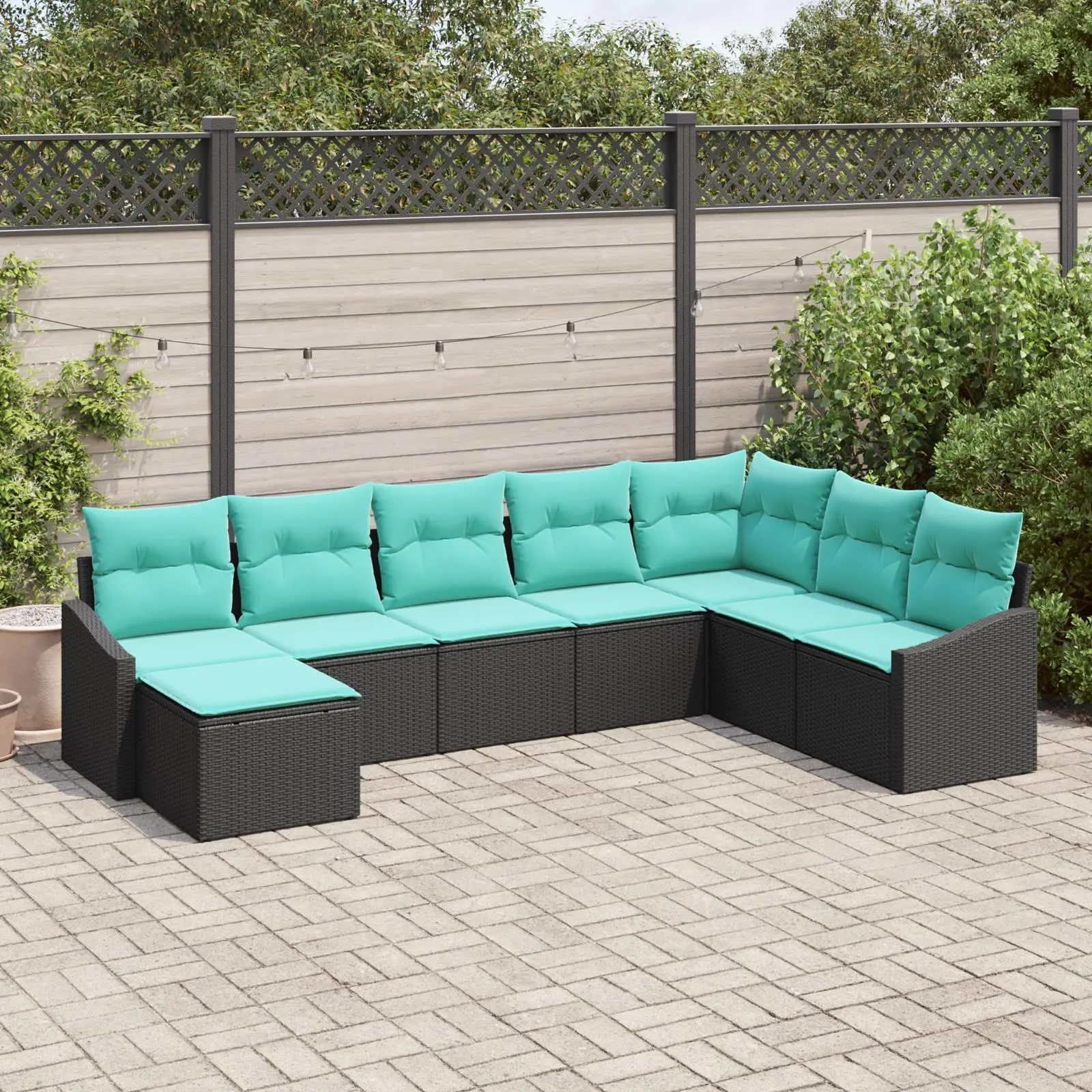 

Comfortable Outdoor 9 Piece Sofa Set with Black Poly Rattan Cushions Garden Furniture
