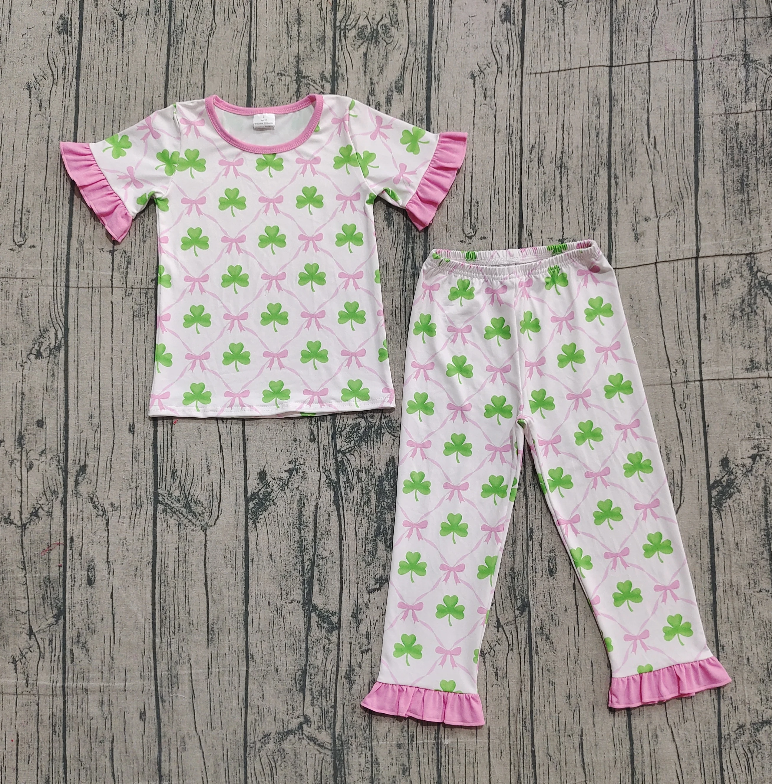 

Z1028-01 GSPO1838 Kids Girls Outfit Short Sleeve Top With Pants Set Children Saint Patrick Clothes