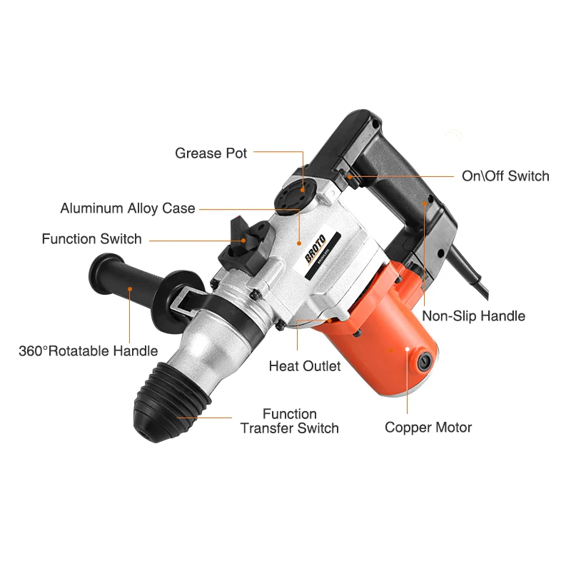 Electric Demolition Power Hammer Drill 26mm 850W SDS plus Impact Rotary Hammer Drill With 3 Function