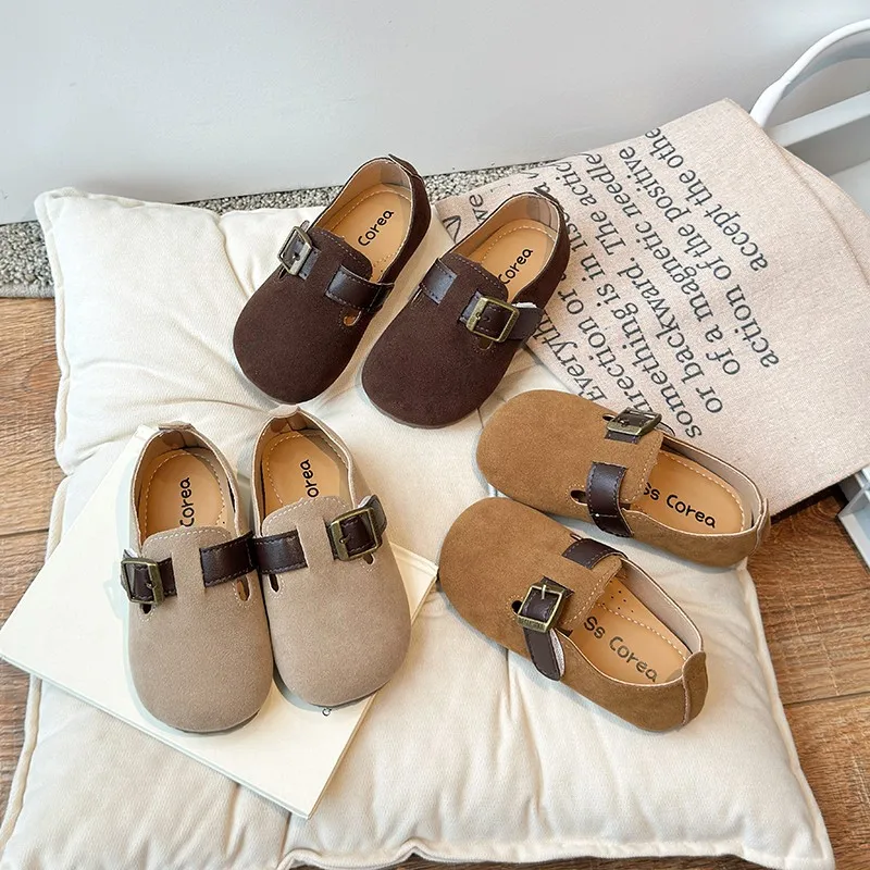 Children Flats Leather Shoes Kids Causal Shoes Round Head Britain Style Boys Girls Moccasin Shoes Simple Non-slip Size 21-30