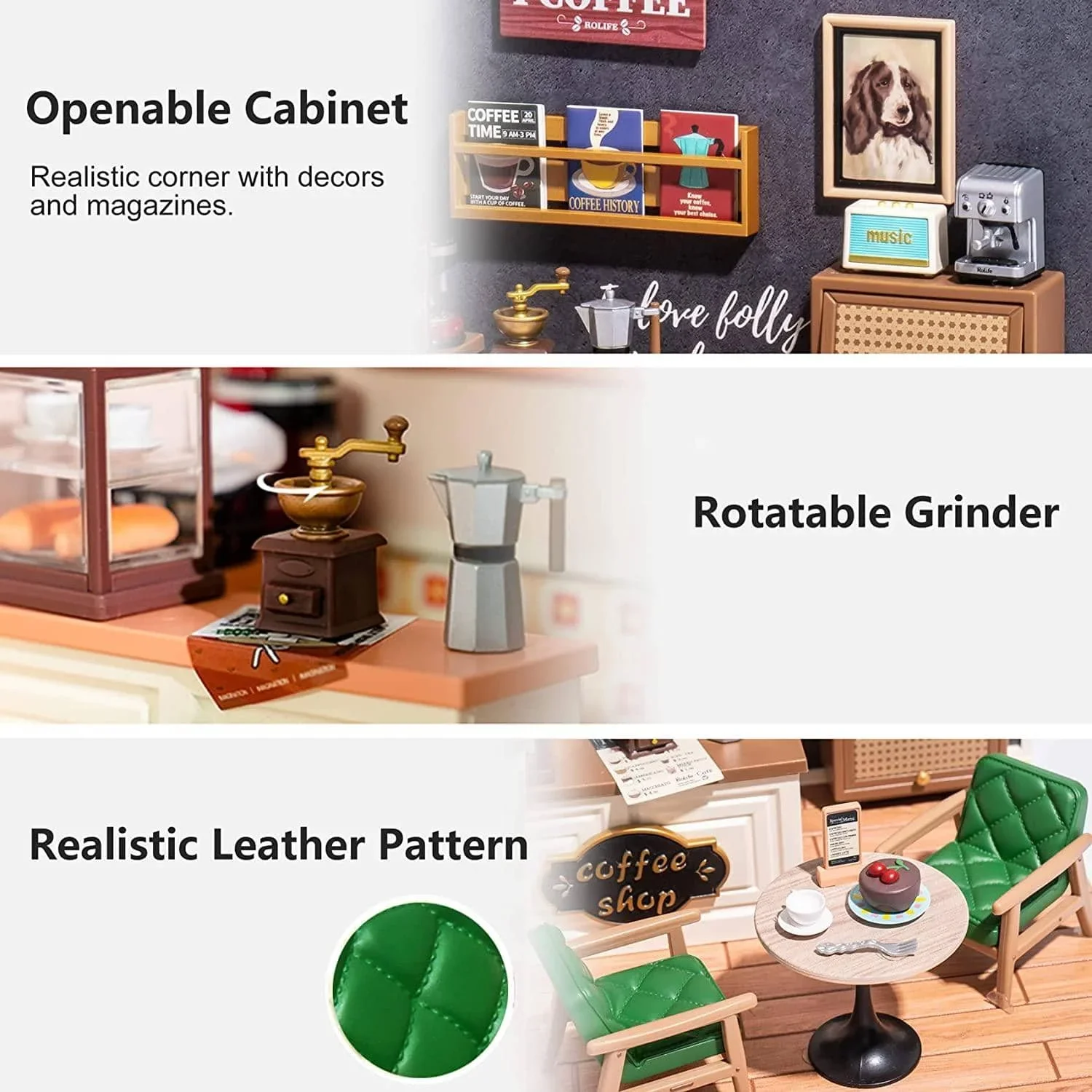 Conjunto de construção de casa de bonecas em miniatura com LED, kit de jogo de café DIY para adolescentes e adultos, presente de brinquedo de construção, decoração de quarto Diorama
