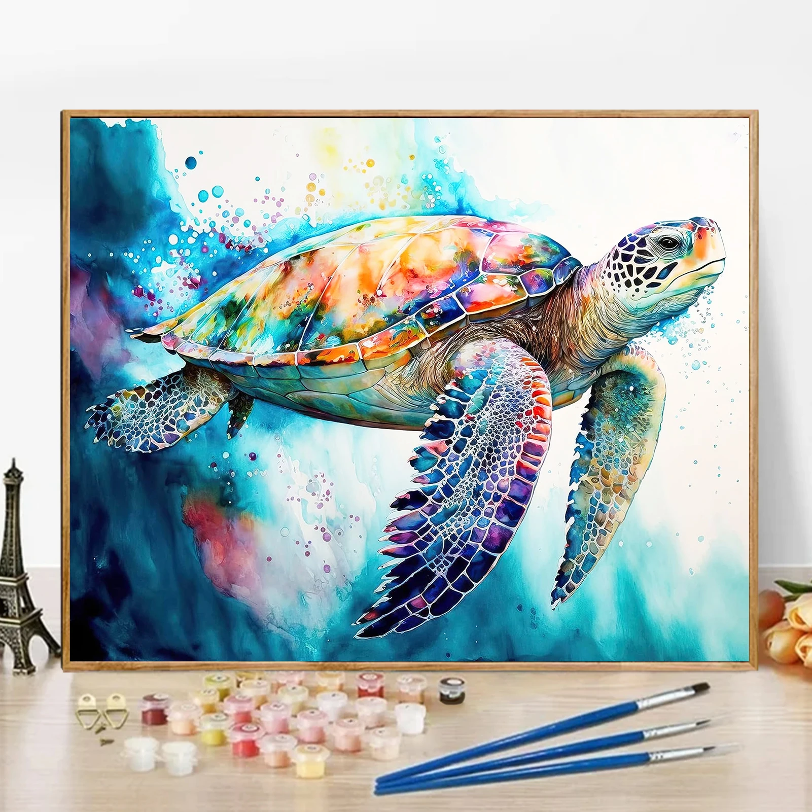 

Paint by Numbers - 40x50cm, Sea Turtle Painting Kits for Beginners on Colored Canvas, Easy DIY Art for Home Decor Gift， No Frame