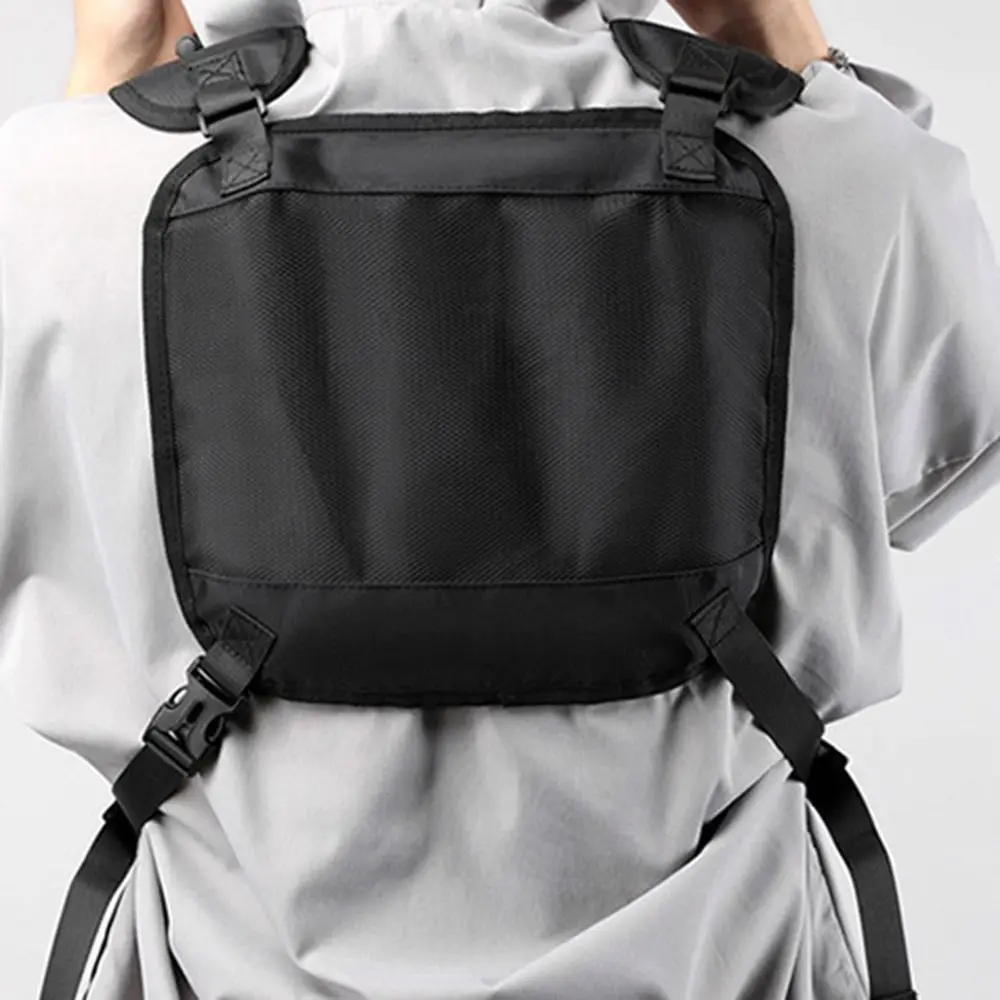 Black Reflective Running Vest Bag Breathable Streetwear Climbing Backpack Large Capacity Casual Front Chest Pack Cycling