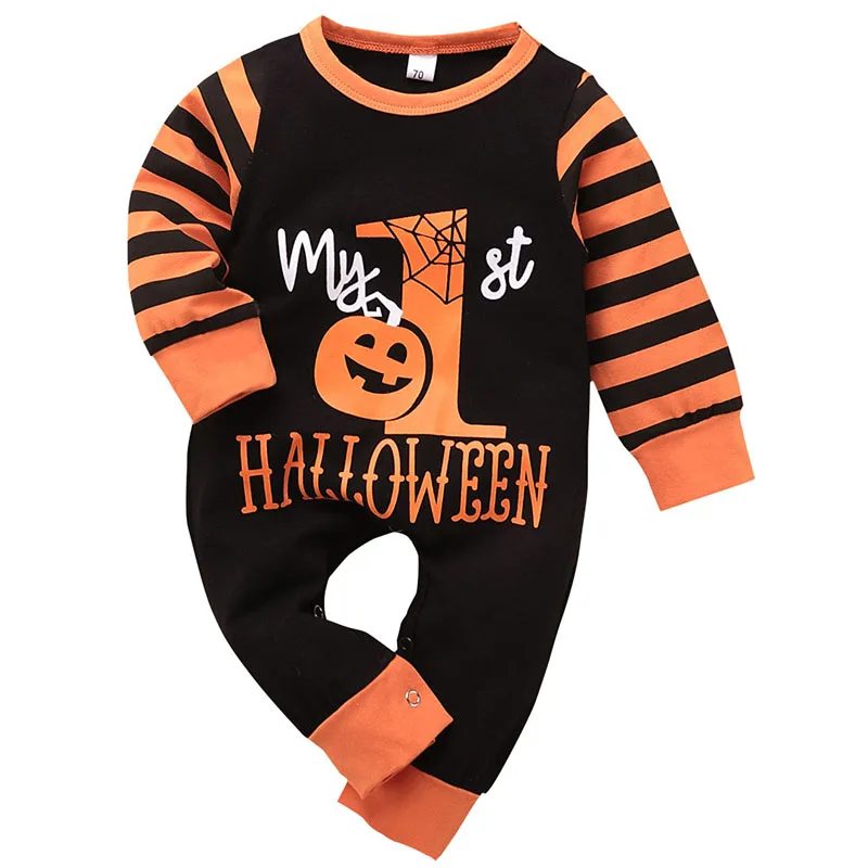 

Baby Boys Halloween Costume One-pieces Pumpkin Cotton Jumpsuit My 1st Halloween Rompers Onesies Newborn Black Clothes 0-3 6M