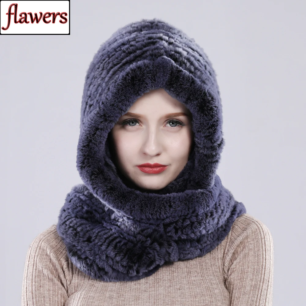 

Natural Soft Rex Rabbit Fur Scarves Hats Winter Lady Knit Real Rex Rabbit Fur Scarf Hat Women Warm Quality Real Fur Muffler Cap