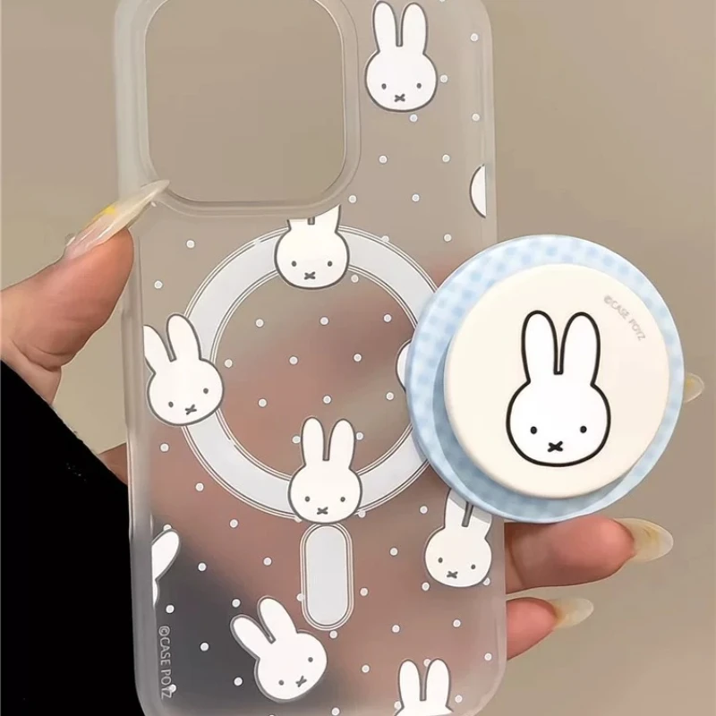 Miffy Kawaii Anime Cute Polka Dot Magnetic Attraction Support for IPhone16promax Phone Case Anti-fall Girl Summer Simple Cute