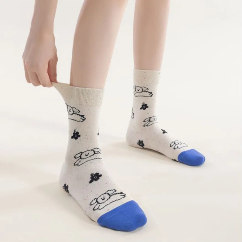 2 Pair Middle Tube Socks Women Cute Cartoon Animals Long Socks Fashion Streetwear Autumn  Winter Funky Soft Comfortable Socks