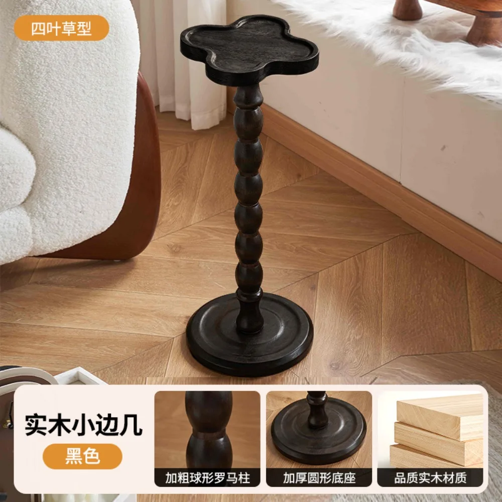 Vintage Solid Wood Candle Holder Side Table, Movable Mini End Table Luxury Sofa Bedside Drink Cup Storage Rack
