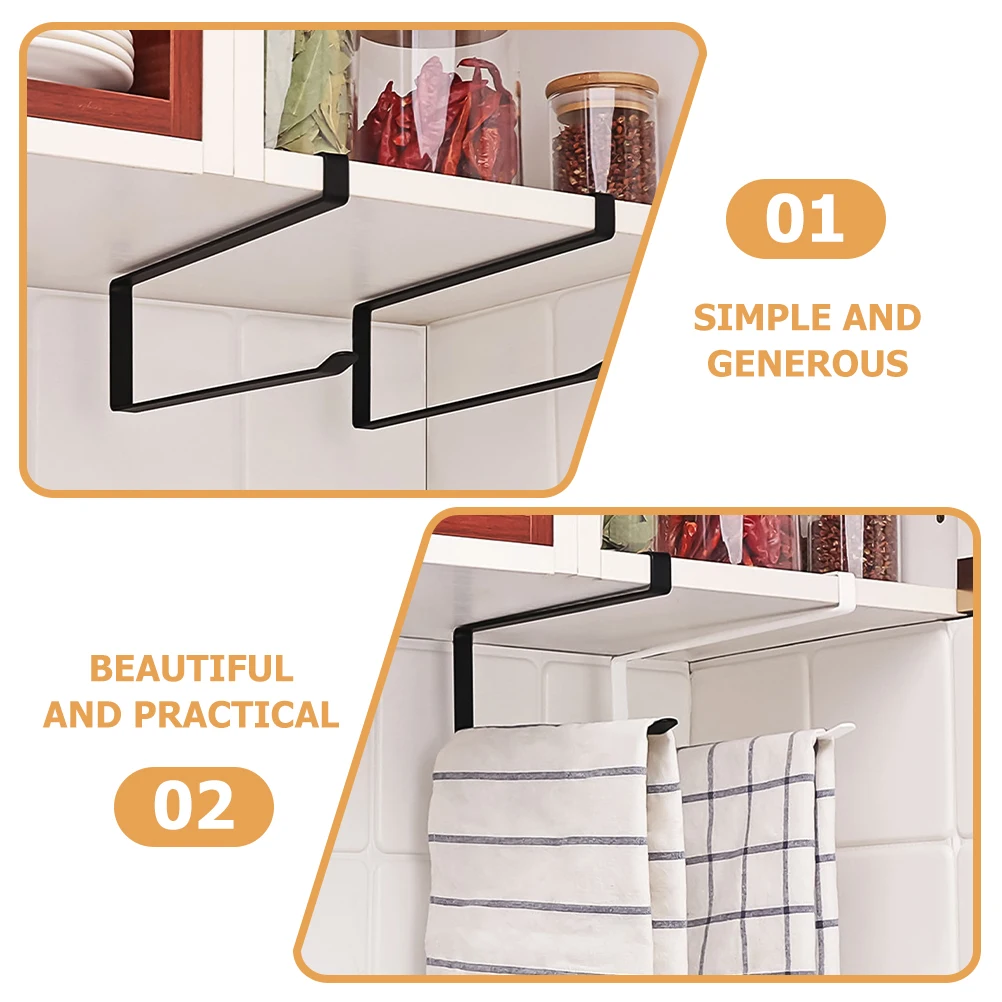 

2pcs Black Paper Towel Holder Under Cabinet Wrought Iron Roll Storage Rack Multi Functional Kitchen Organizer No Drill Easy