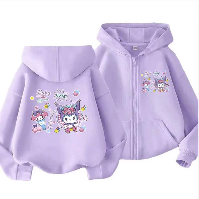 Funny Zip Up Hoodie Kawaii Kids Streetwear Kuromi Children's Hoodie Zipper Children Sweatshirt Clothes Kid Girl Boy Top Hoody