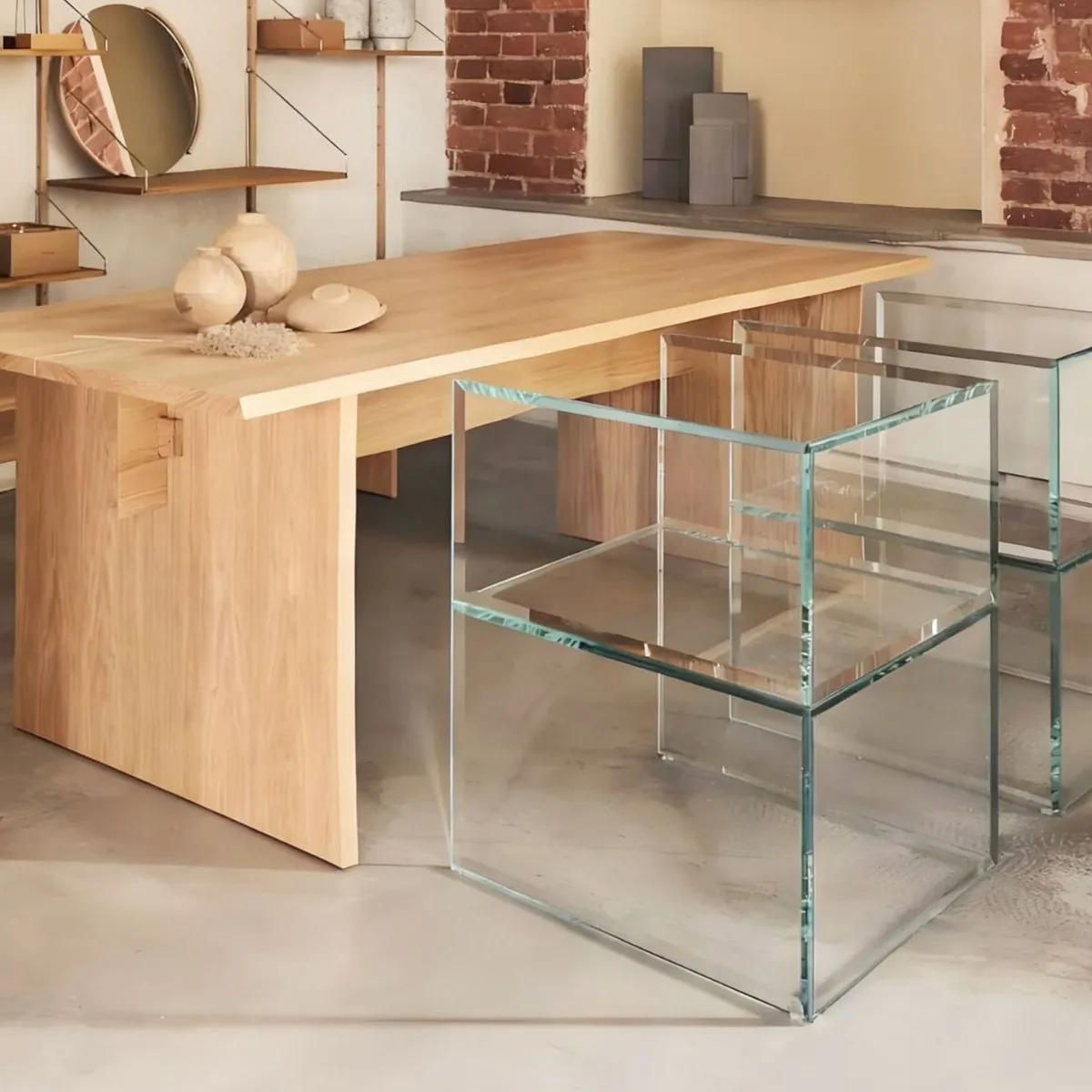 Sedia da pranzo minimalista italiana in vetro, piccola sedia con schienale e braccioli per la casa