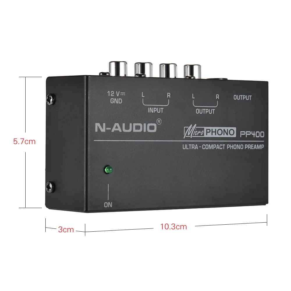 PP400 Phono Preamp Preamplifier  Input Output 1/4 inch TRS Output Interfaces Preamplificador with EU US Plug Ultra-Compact RCA