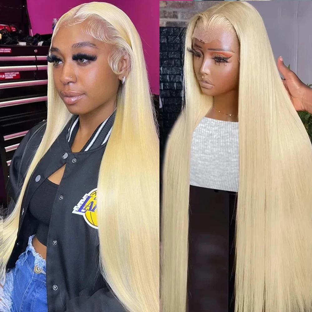 

613 Honey Blonde Straight Human Hair Wig 13x6 Lace Frontal Wig 613 Colored Human Hair Wigs 200 Density 46 Inches For Women
