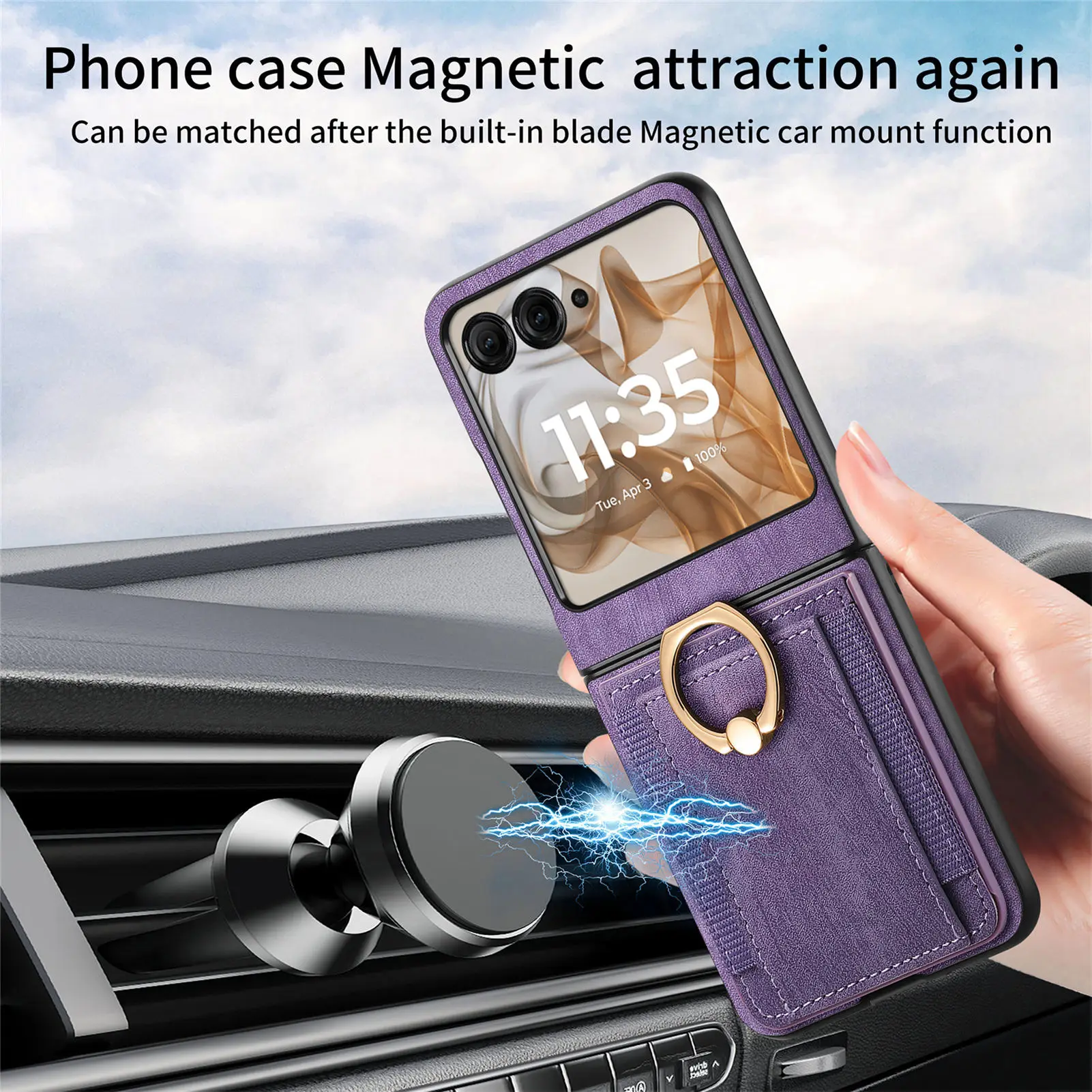 Retro Ring Holder Magnetic Leather Case For Motorola Razr 50 60 Ultra 40 Fashion Insert card Solt Bag Stand Skin Feeling Cover view 5