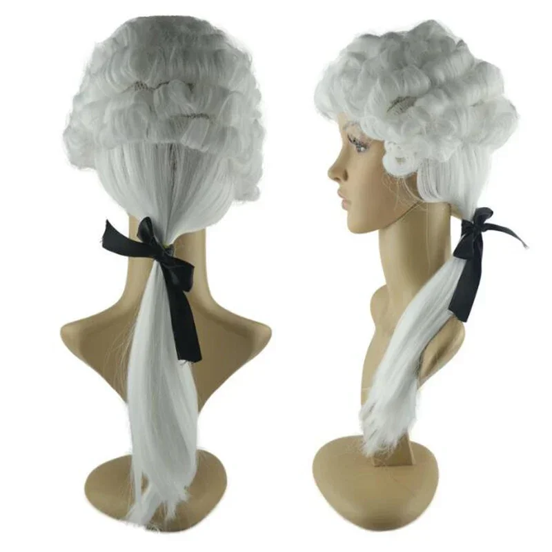 New Halloween Party COS Judge Lawyer Styling Wig Gentleman's Lawyer's Wig Braided Horse Tail for Christmas Holiday Costume Props