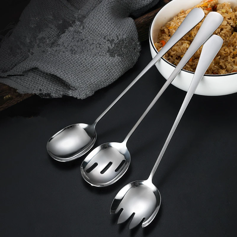 Stainless Steel Extended Handle Public Salad Spoon Fork Tableware Thickened Serving Colander Dinnerware Cutlery Set