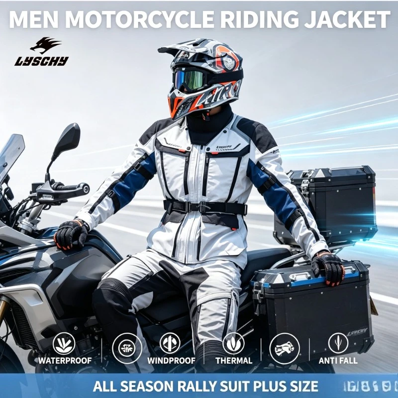 Men Motorcycle Riding Jacket Winter Thermal Waterproof Windproof Anti Fall Protective Motorbike Rally Suit All Season Plus Size