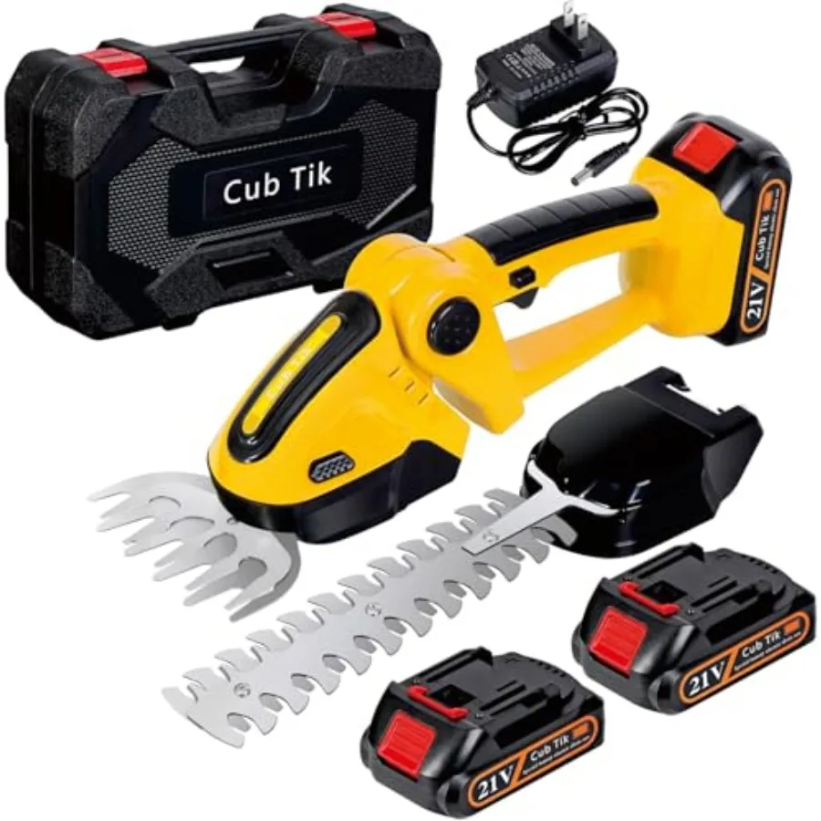 

Аккумуляторный кусторез 21В с зарядным устройством и батареей, электрический триммер для травы и кустарников 2-в-1, ручные мини-ножницы для травы