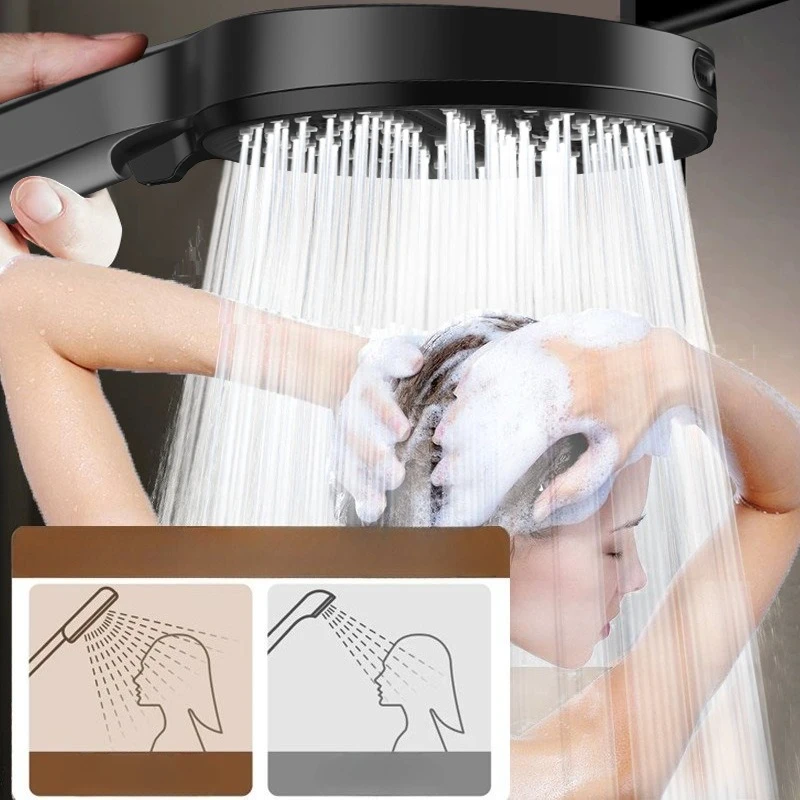ABS handheld shower, 6 water outlet modes, 3 color options for increasing water pressure