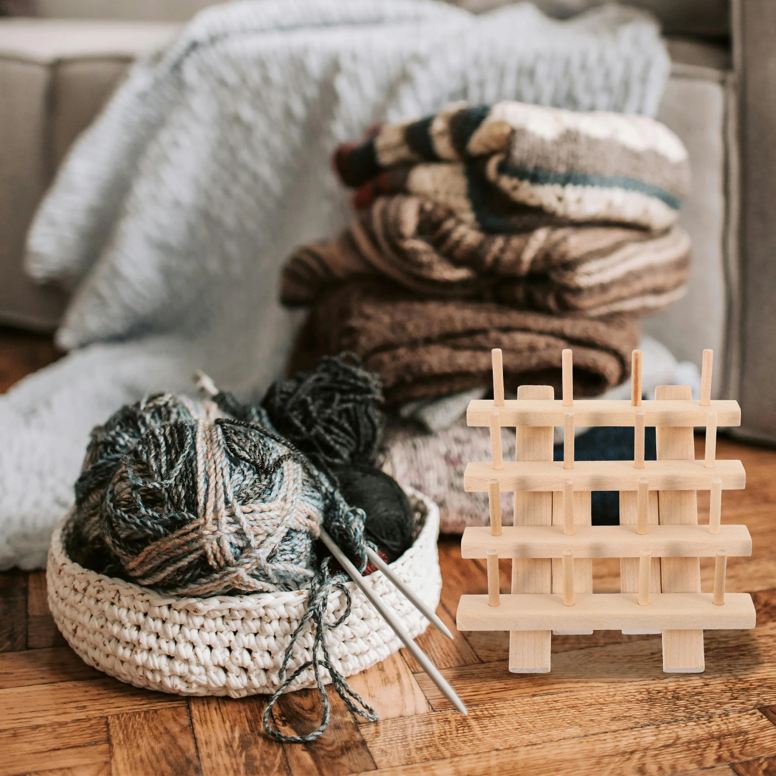 

Multifunctional Wire Rack Bobbins Sewing Thread Light Brown Wood Hanger Embroidery