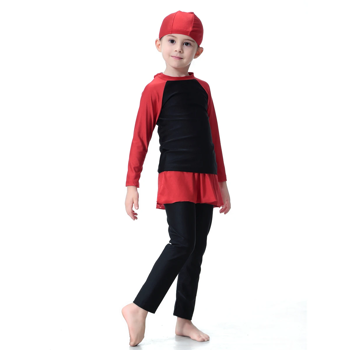 2024 Cute Islamic Swim Wear For Girls Long Sleeve Child Muslim Swim Suit With Pant Skirted Kid Modest Bathing Suit With Free Cap