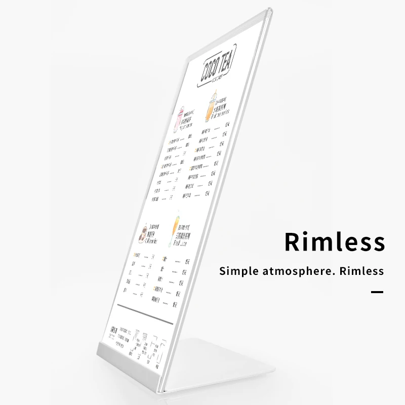 New Metal Borderless Menu Display Card Ordering Card Table Card A5 A4 Acrylic Advertising Desktop L-Shaped Stand Display Board