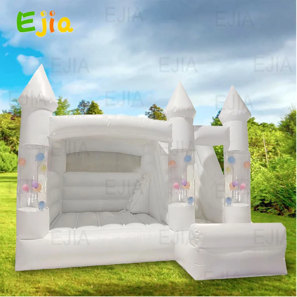 Casa de balão inflável para festa de casamento, rede de trampolim infantil, castelo bouncy branco com slide, uso comercial, 15 pés