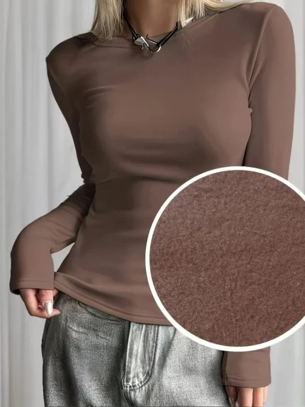 Women's Fleece Lined Base Layer Shirt Long Sleeve Slim Fit Inner Wear Top for Autumn Winter Warm And Comfortable T-Shirt