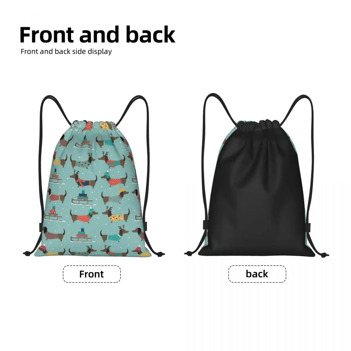 Natal Dachshund Dog Pattern Drawstring Backpack, Sports Gym Bag para homens e mulheres, Funny Pet Sausage Training Sackpack