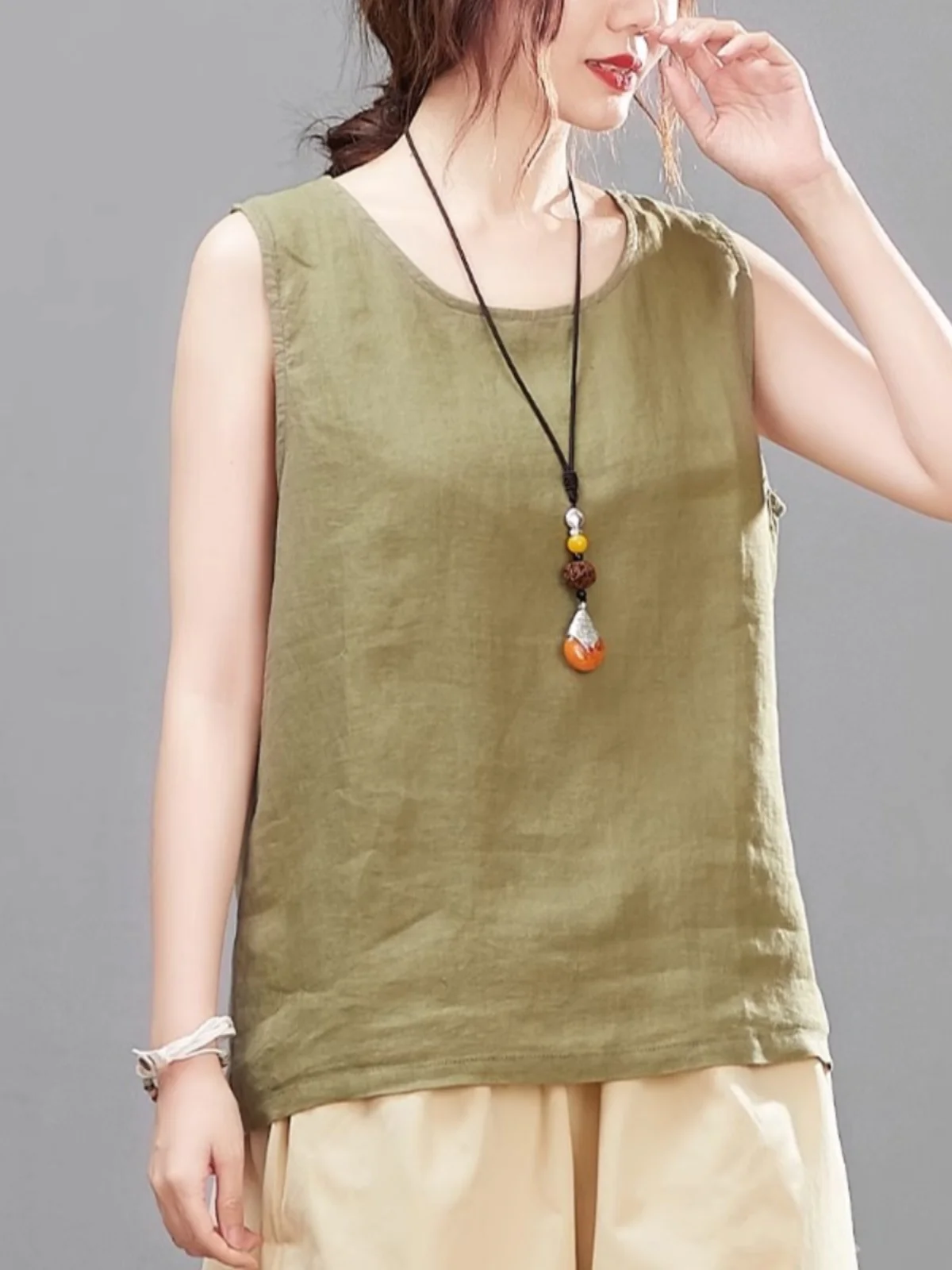 Letnia biała lniana koszulka damska bez rękawów, wysokiej jakości marka, modna, do pracy, luźny krój, kolorowa koszulka.