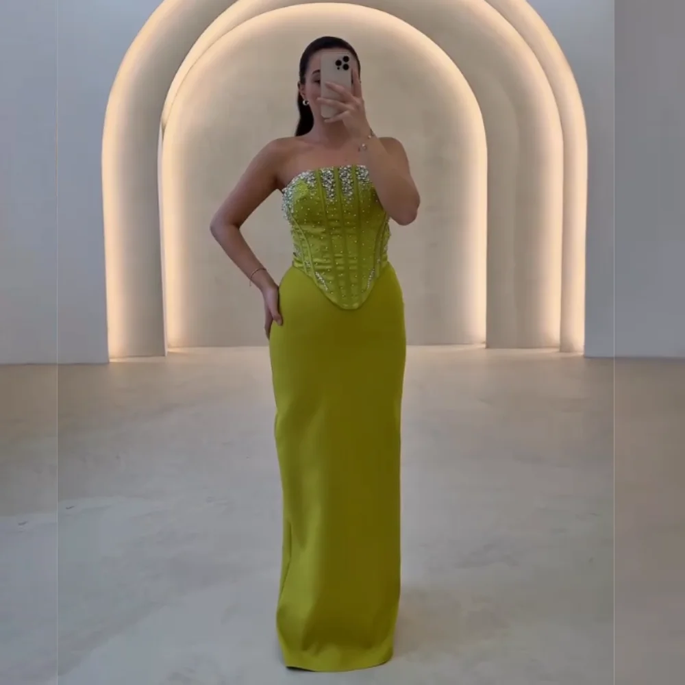 

Customized Jersey Rhinestone Strapless Long Dresses Bespoke Occasion Elegant Party Wedding Formal Evening Sparkle High Quality
