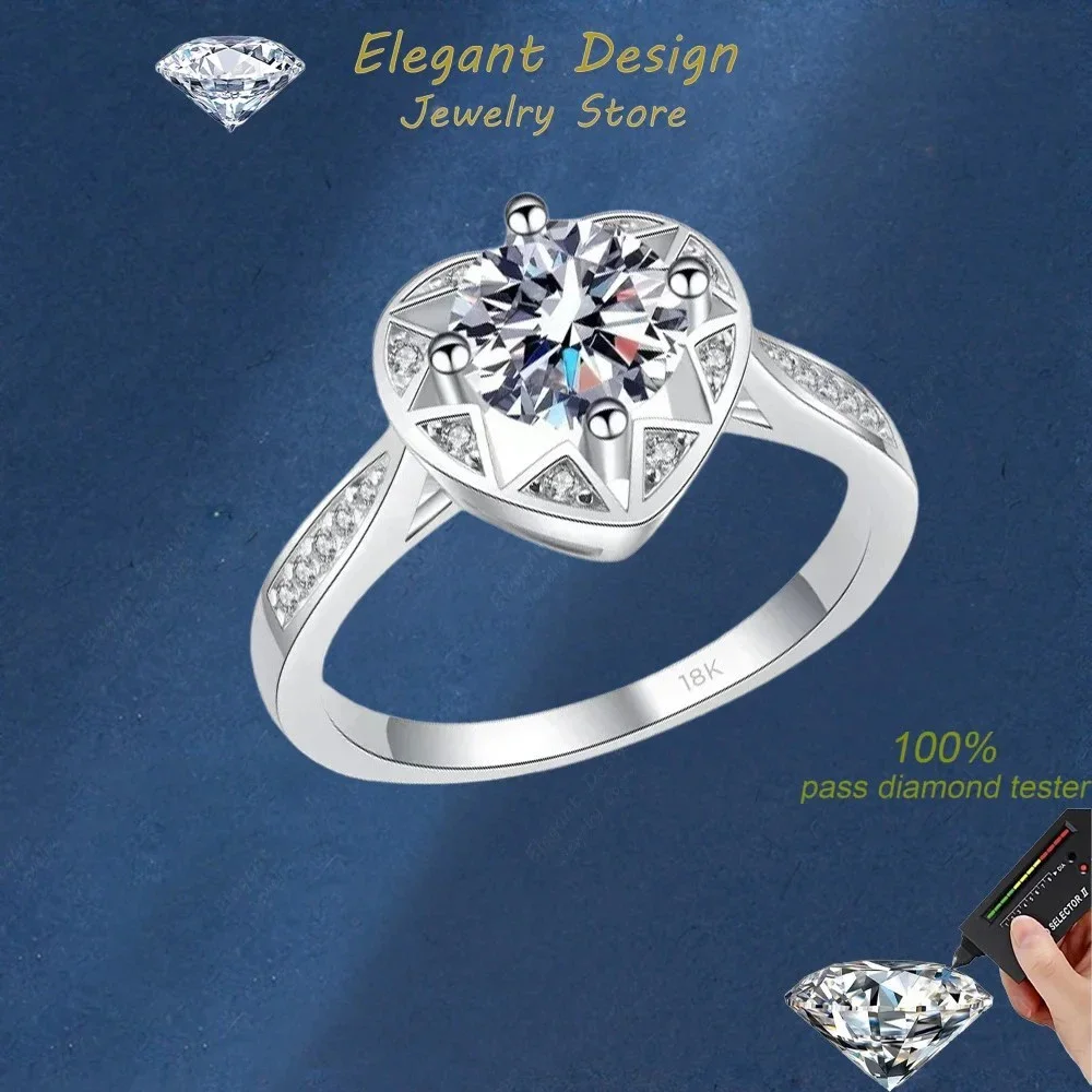 

Elegant Design 1Carat Round Moissanite Diamond Love Wedding Rings, Fine Jewelry Star's Wish 18K White Gold Ring for Women