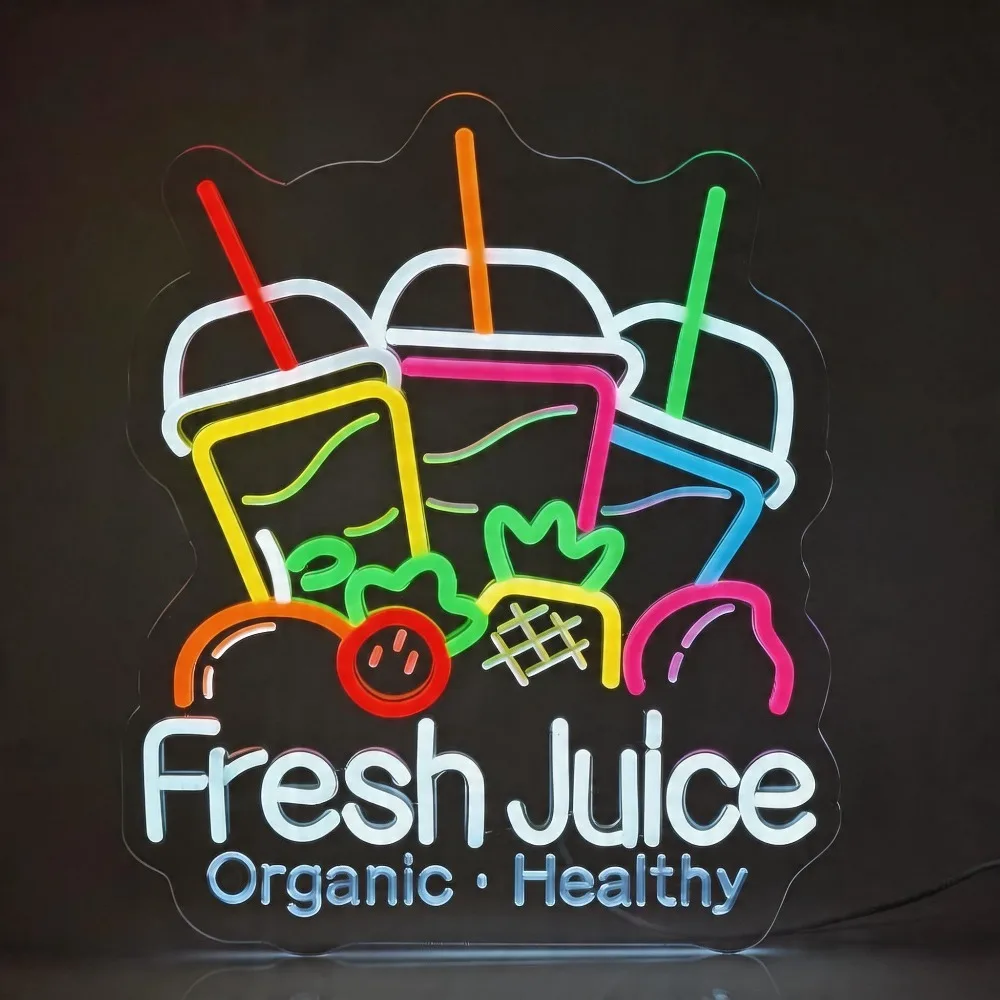 Fresh Juice Neon Sign Light USB Powered with Switch, Plastic Wall Hanging Decor Light for Juice Bar, Café, Food Truck & Bakery