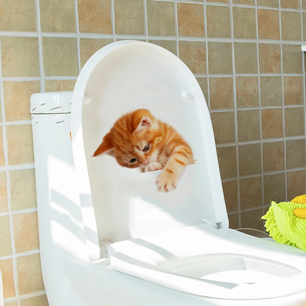 M525 Cute Pet Cat Toilet Sticker Bathroom Toilet Cover Sticker Wall Stickers Animal Wc Fun For Home BathRoom Decoration