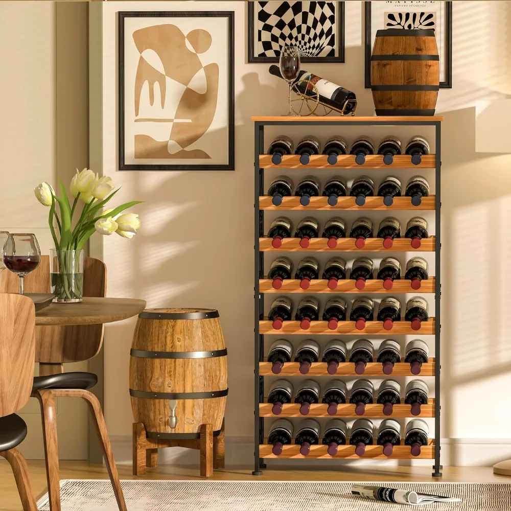 

48 Bottles Floor Wine Rack with Wood Top,Freestanding Wine Bottle Organizer Shelf, Wobble-Free 8 Tier Wine Display Storage Stand