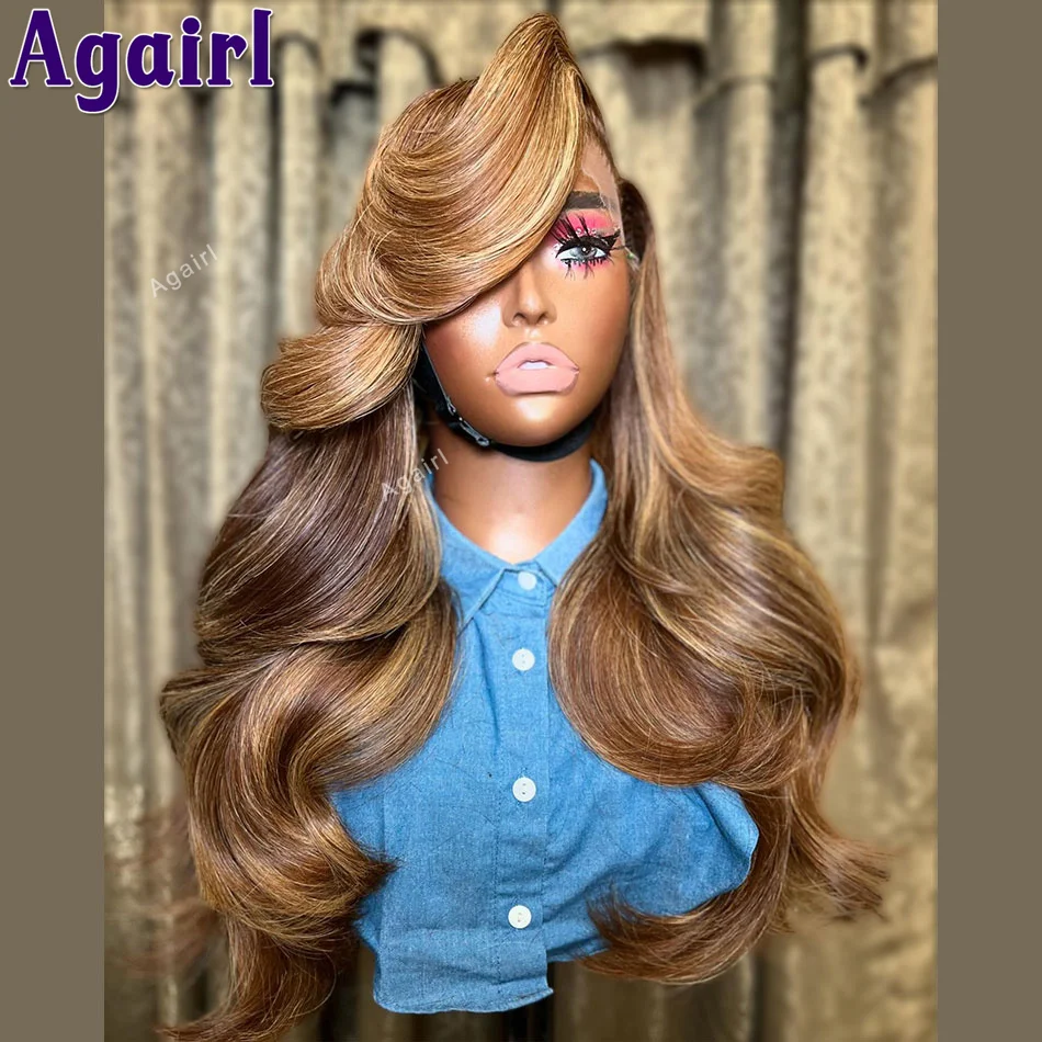 

Highlight Honey Blonde Brown13x4 13x6 Lace Frontal Human Hair Body Wave Wigs For Women Transparent Pre Plucked 6X4 Closure Wig