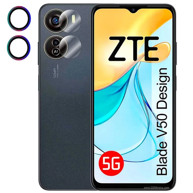 voor ZTE Blade V50 Ontwerp 5G Lensbeschermer Gehard Glas Camera Cover Cap Kleurrijke Metalen Ring Transparant Anti Breken Harde Film