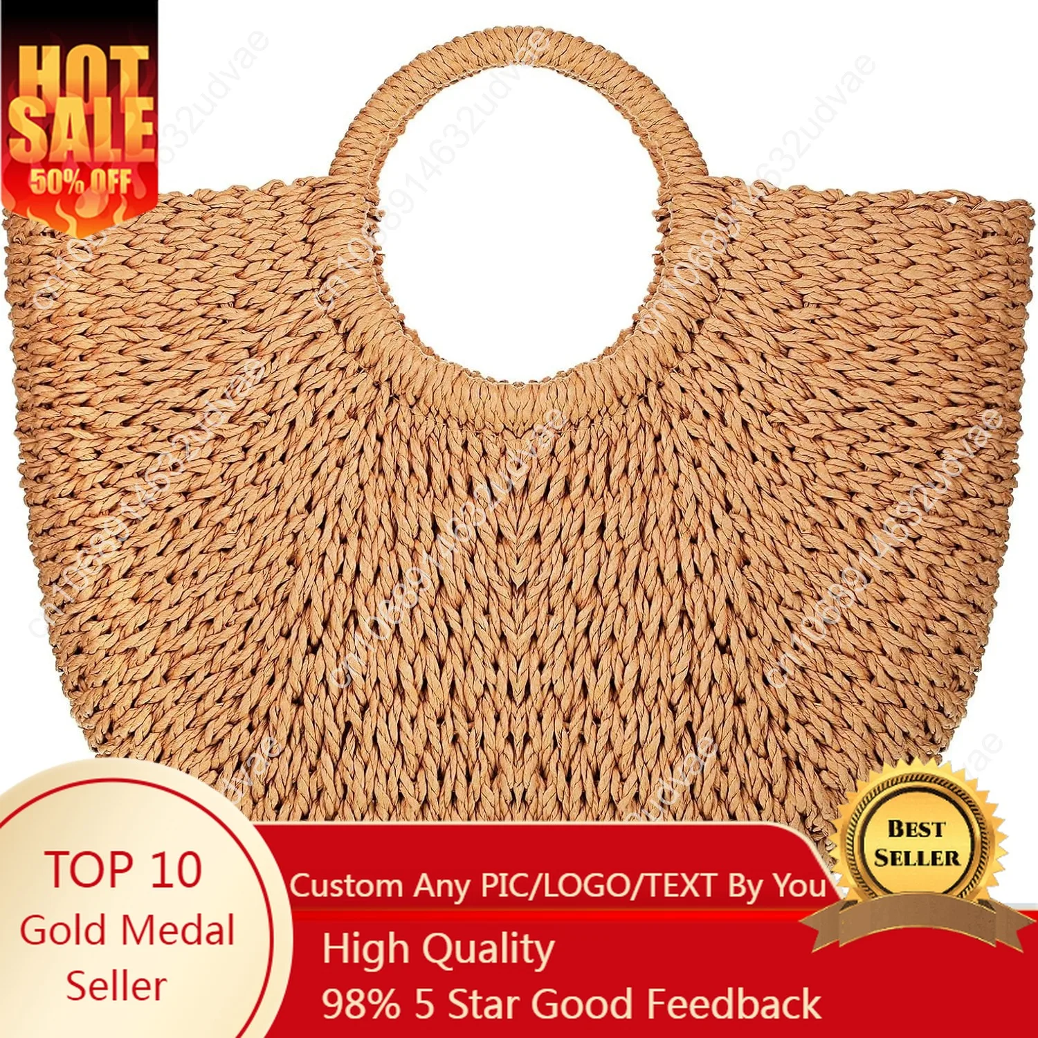 

Frienda Straw Tote Bag Summer Beach Bag Handmade Straw Rattan Woven Handbag for Women Travel