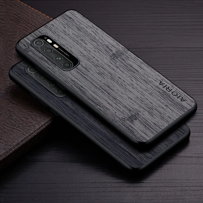 Hülle für Xiaomi Mi Note 10 Lite Pro Funda Bambus-Holzmuster Leder-Handyhülle Luxus-Coque für Note 10 Lite Case Capa