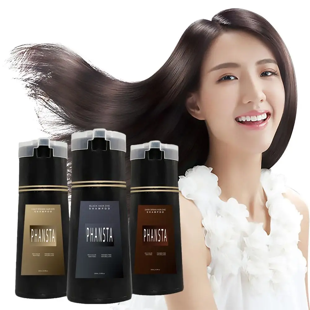 Black Brown Hair Dye Shampoo Hair Color Shampoo for Gray Hair Coverage Herbal Hair Dye 200ml Hair Coloring for Men Women