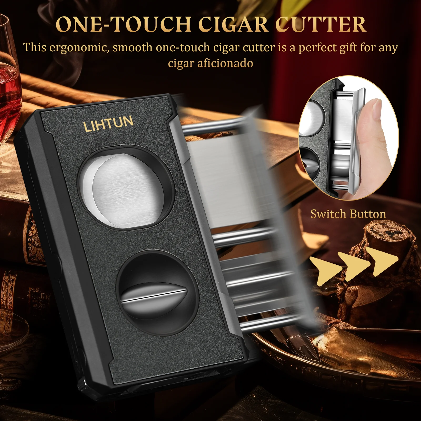 Cigar Cutter Guillotine 4 in 1 Straight Cut V Cutter with Cigar Punch Cigar Draw Enhancer, Stainless Steel Blade Cigar Clippers