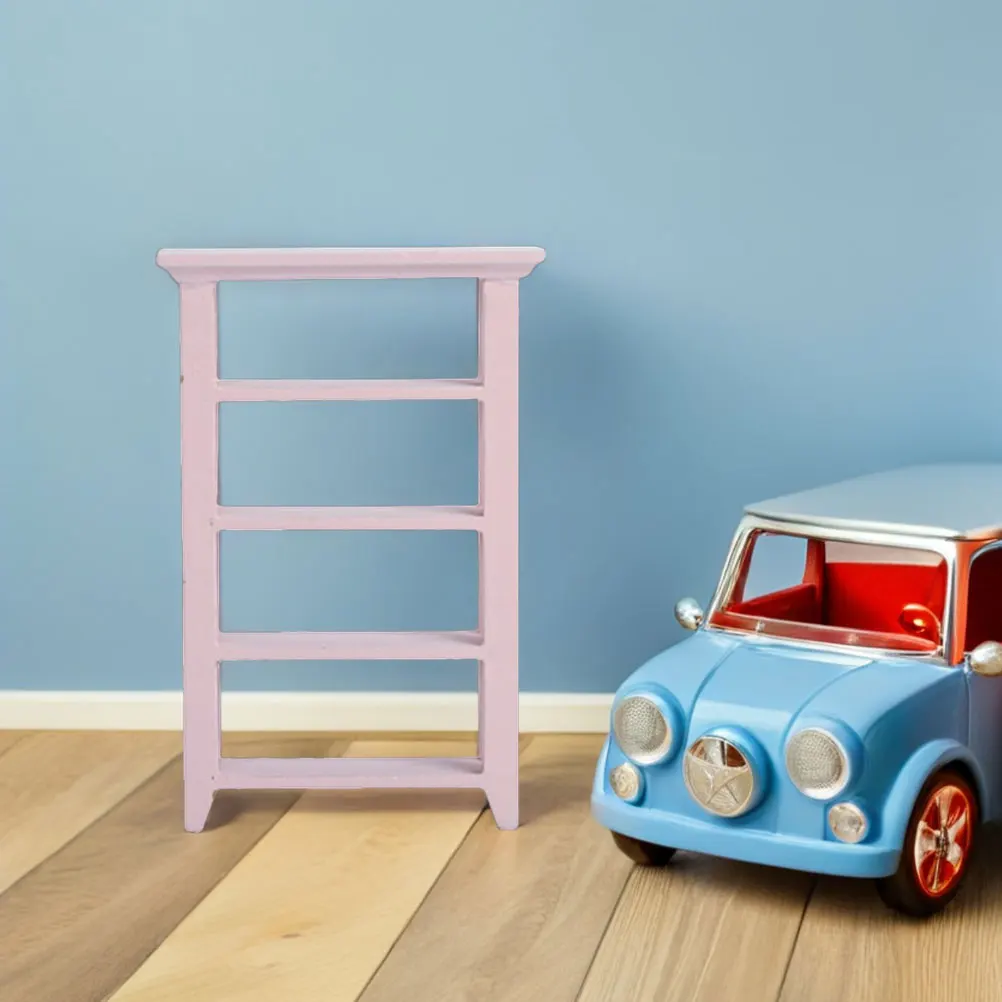 Mini Furniture Storage Rack Dollhouse Wood Fall The Ground Wooden Display Shelf Shelves Bookshelf Pink Bookcase